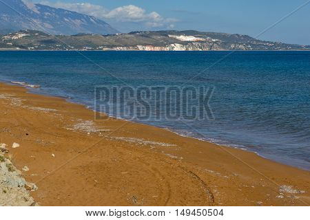 amazing pamorama of Xi Beach, beach with red sand in Kefalonia, Ionian islands, Greece
