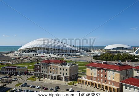 Sochi, Russia - September 24: Bolshoy Ice Dome and football stadium Fischt at the Park on September 24, 2016