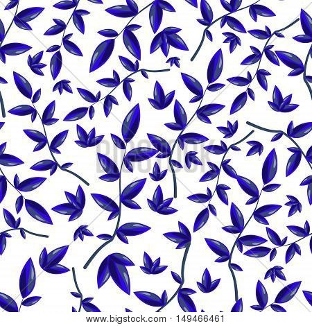 A seamless pattern with leaf Blue leaves on white background Endless