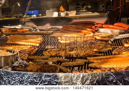 Meats Steak Hamburger Sausage Grill Foil Delicious Steamy Festival