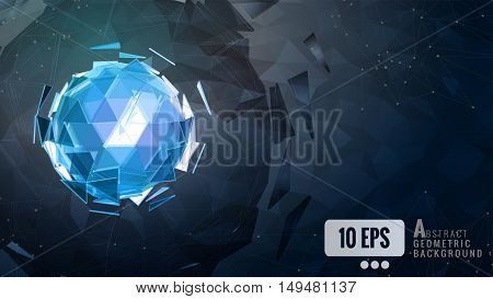 Polygonal abstract triangle sphere combination glow on dark background graphic template