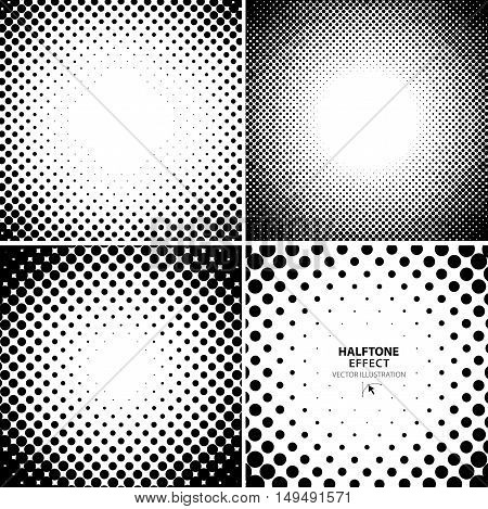 Abstract black halftone backgrounds set. Vector illustration.
