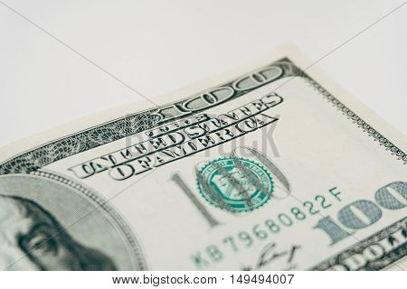 One Hundred Dollar Bill Closeup On White Background