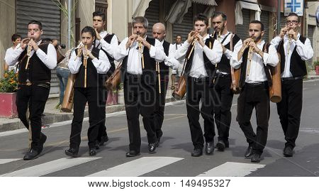 SELARGIUS, ITALY - September 8, 2013: Former marriage Selargino - Sardinia - group of musicians in traditional Sardinian costume