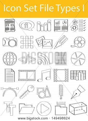 Drawn Doodle Lined Icon Set File Types I with 30 icons for the creative use in graphic design