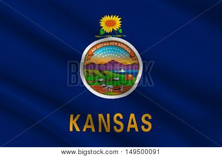 Flag of Kansas is a state in United States. 3D illustration