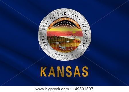 Flag of Kansas is a state in United States. 3D illustration