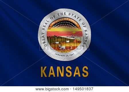 Flag of Kansas is a state in United States. 3D illustration