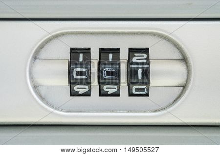 Closeup code number for lock the old suitcase background with 001 password