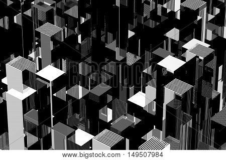 Abstract black and white city concept. 3d illustration.