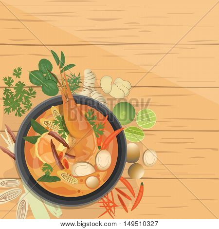 vector illustration design of Tom Yam Goong Asian food Thai dish ingredients top view