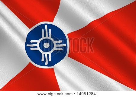 Flag of Wichita is the city in State of Kansas United States. 3D illustration