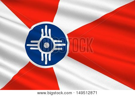 Flag of Wichita is the city in State of Kansas United States. 3D illustration