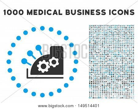 Cash Register icon with 1000 medical business gray and blue glyph pictograms. Design style is flat bicolor symbols white background.