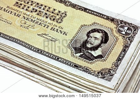 Old Hungarian one million pengo isolated on white background