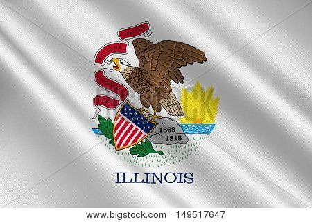 Flag of Illinois is a state of United States. 3D illustration