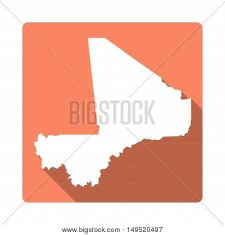 Vector Mali Map Button. Long Shadow Style Mali Map Square Icon Isolated On White Background. Flat Or