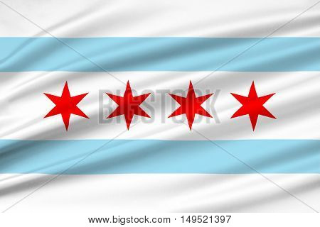 Flag of Chicago is the third most populous city in the United States. 3D illustration