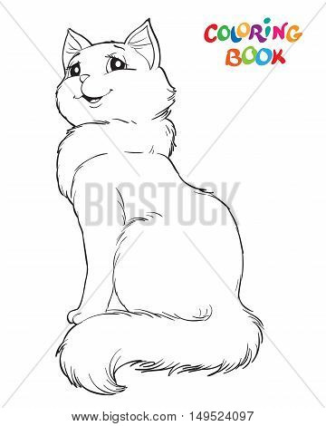 Coloring book or page. Siting cat - Vector illustration