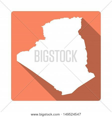 Vector Algeria Map Button. Long Shadow Style Algeria Map Square Icon Isolated On White Background. F