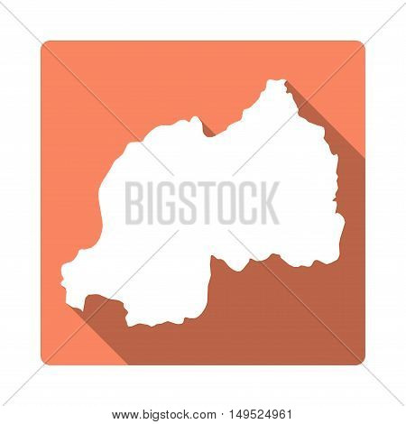 Vector Rwanda Map Button. Long Shadow Style Rwanda Map Square Icon Isolated On White Background. Fla