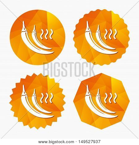Hot chili pepper sign icon. Spicy food symbol. Triangular low poly buttons with flat icon. Vector