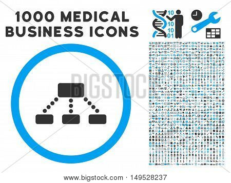 Hierarchy icon with 1000 medical business gray and blue glyph design elements. Design style is flat bicolor symbols white background.