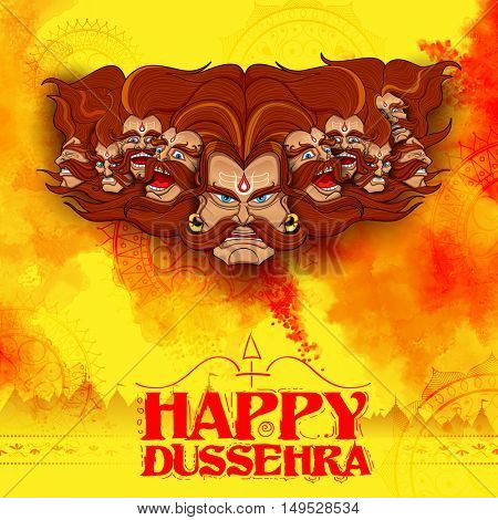 llustration of Raavana with ten heads for Dussehra Navratri festival of India poster