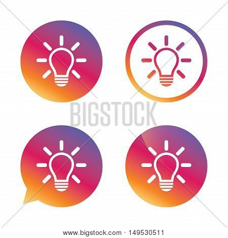 Light lamp sign icon. Idea symbol. Light is on. Gradient buttons with flat icon. Speech bubble sign. Vector