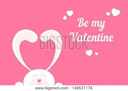 Romantic cute white bunny in love. Be my Valentine. Valentine's day card design.