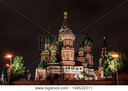 St. Basil's Cathedral in the night in Moscow, Russia