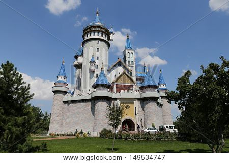 Fairy tale castle in Sazova Science Art and Cultural Park in Eskisehir City Turkey