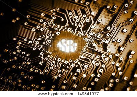 Social icon on computer chip - technology concept