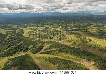 Kronotsky Nature Reserve on Kamchatka Peninsula. View from the helicopter.