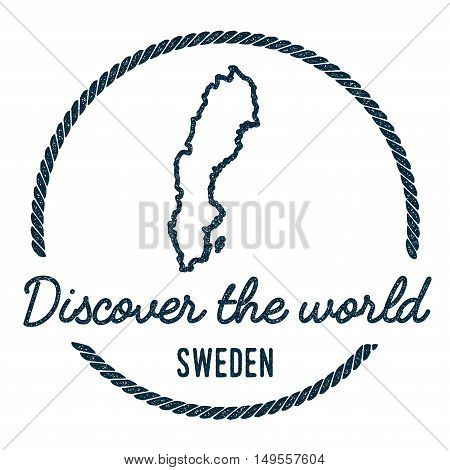 Sweden Map Outline. Vintage Discover The World Rubber Stamp With Sweden Map. Hipster Style Nautical
