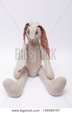 handmade fabric toy rabbit Bunny on white background. isolated