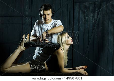 Dj Man Playing Mixer