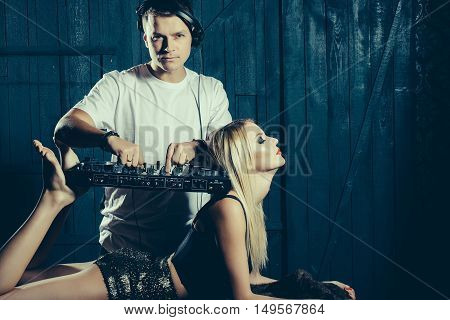 Dj Man Playing Mixer
