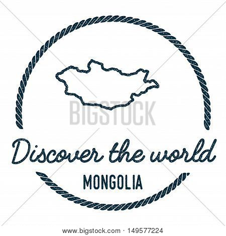 Mongolia Map Outline. Vintage Discover The World Rubber Stamp With Mongolia Map. Hipster Style Nauti