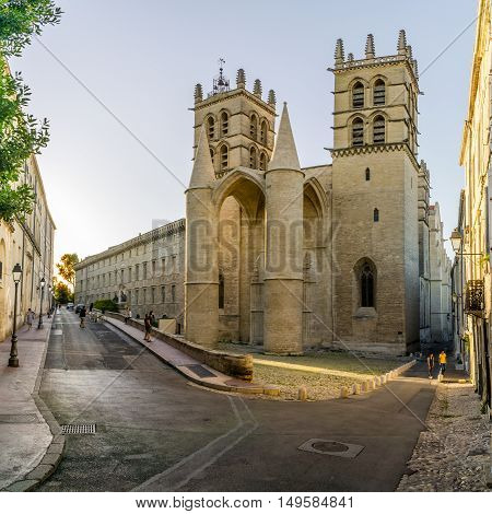 MONTPELLIER,FRANCE - AUGUST 26,2016 - Saint Pierre cathedral in Montpellier.The building was elevated to the status of cathedral in 1536.