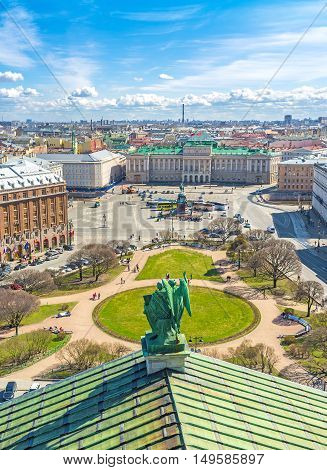 The walk on city roofs is the popular tourist attraction in St Petersburg Russia.