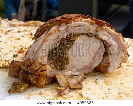 Gourmet Grill BBQ Crispy roasted pork filled with fresh delicious herbs