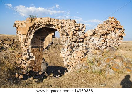 Color image of a church in Ani Turkey. Ani used to be the capital of the Bagratid Armenian kingdom between 961 and 1045.