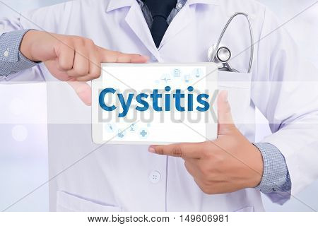 Cystitis Doctor holding digital tablet doctor work hard top view  concept