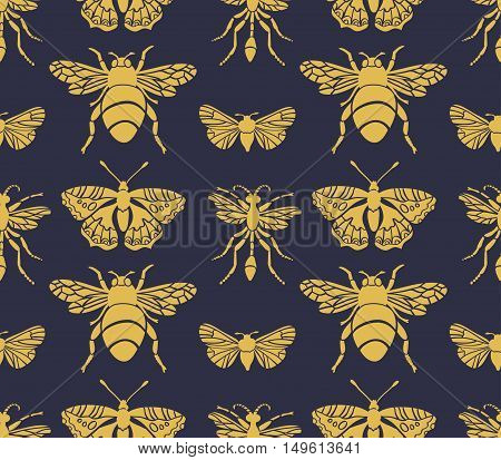Hipster seamless pattern with Insects . Abstract triangular style. Vector background.