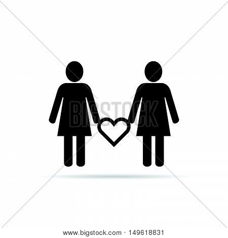 Lesbian Couple Icon With Heart Set Illustration In Black