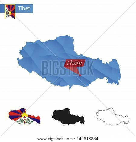 Tibet Blue Low Poly Map With Capital Lhasa.