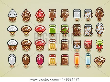 Big set of different colorful ice creams