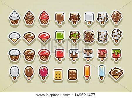 Set of different 32 2D ice creams