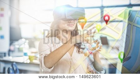 Map app against woman with virtual reality simulator
